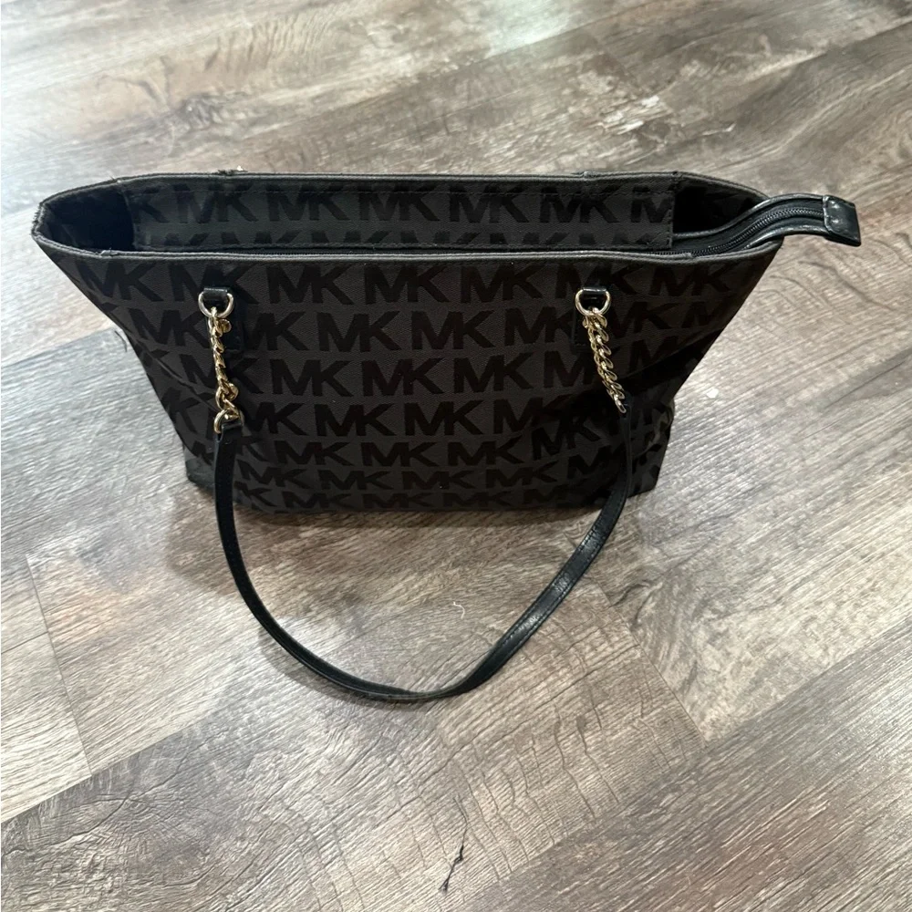 Michael Kors Black‎ Signature Tote with Leather Trim